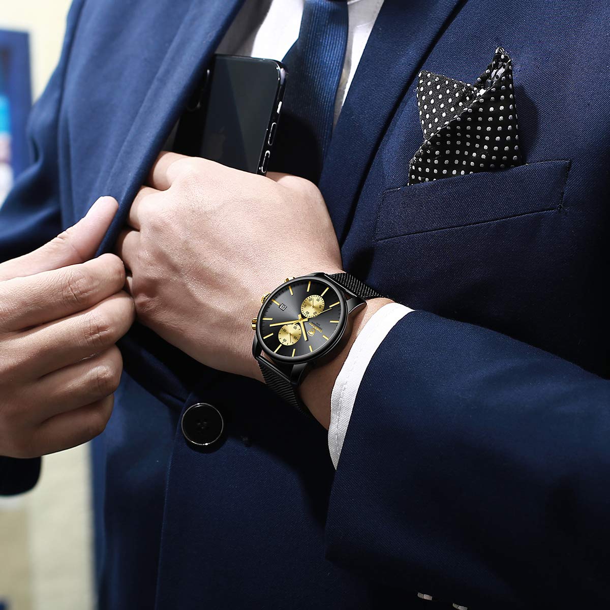 GOLDEN HOUR Orologi da polso da uomo, alla moda, sportivi, analogici, al quarzo, in acciaio inox, impermeabile, cronografo, data automatica