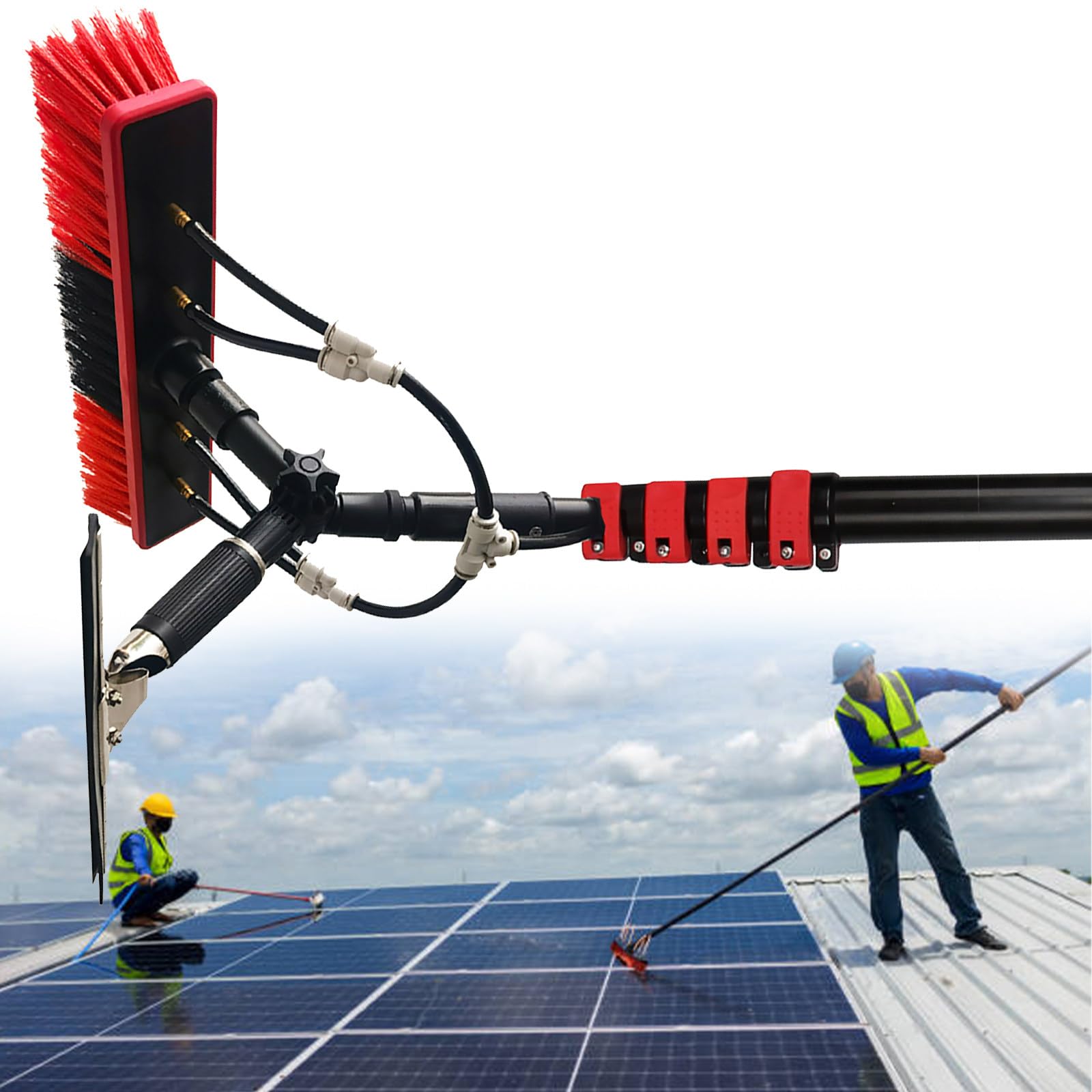 HADECOLL Adjustable 12-36 Ft Telescopic Window Cleaning Kit With 180° Rotatable Brush Head & Water Fed Pole - Ideal Solar Panel Spray Washing Equipment,Size_Name-12Ft(3.6M)