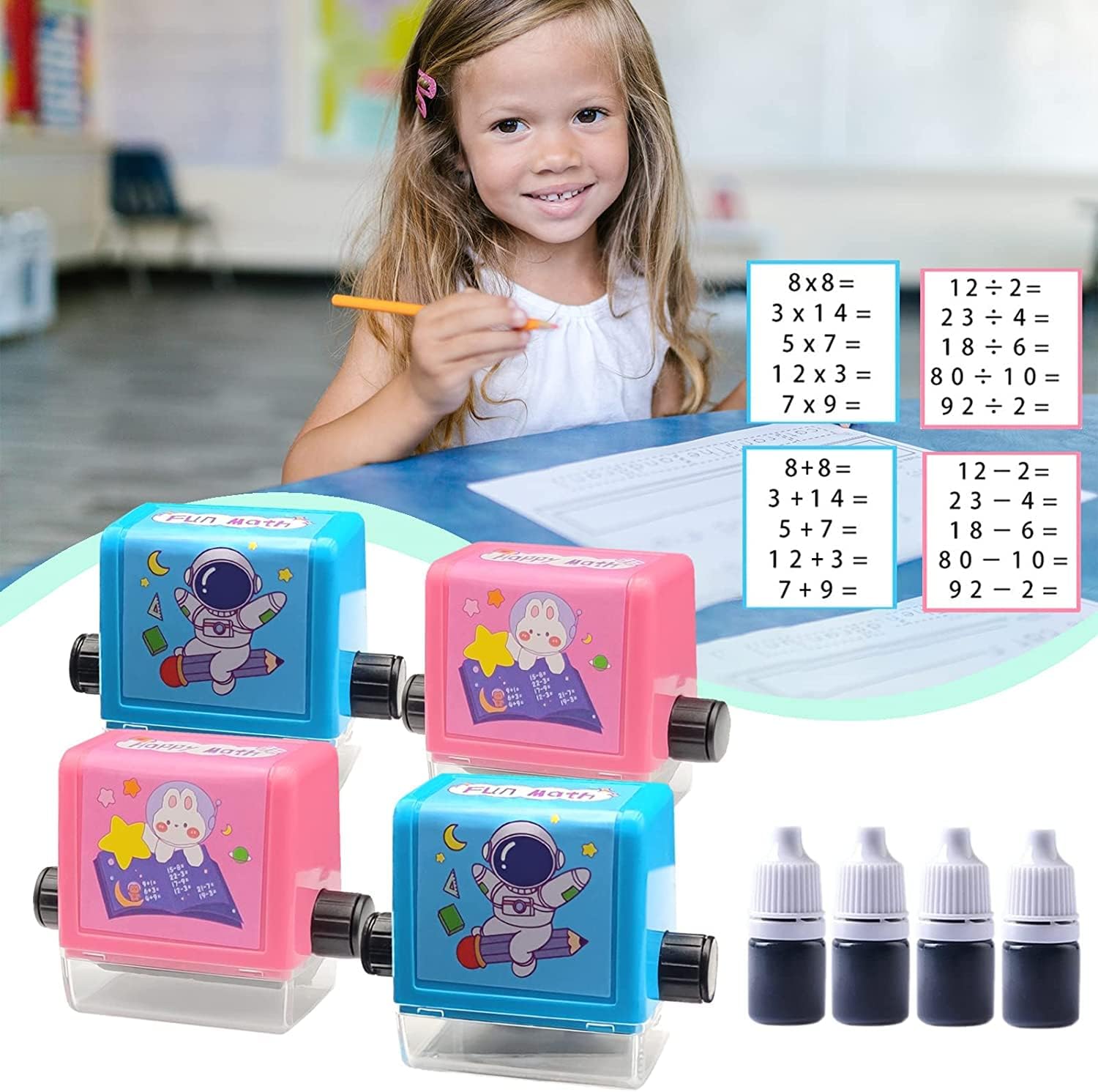 FunBlast Math Roller Stamps for Kids, Smart Math Roller Stamps, Addition Teaching Stamps, Practice Tools Within 100 Learning Toy for Preschool Kindergarten Home Teacher - 4 Pcs (Red)