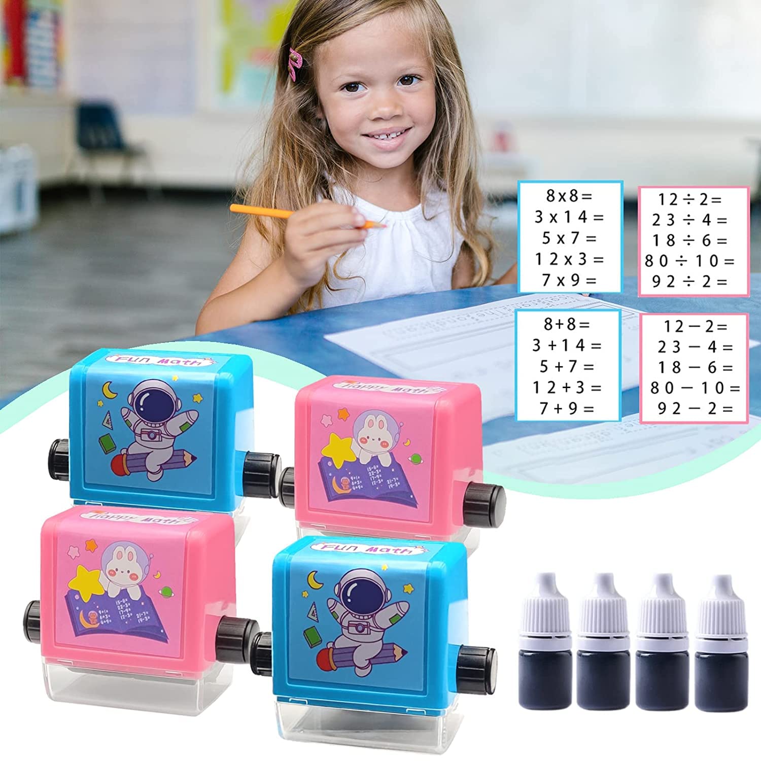 FunBlast Math Roller Stamps for Kids, Smart Math Roller Stamps, Addition Teaching Stamps, Practice Tools Within 100 Learning Toy for Preschool Kindergarten Home Teacher - 4 Pcs (Red)