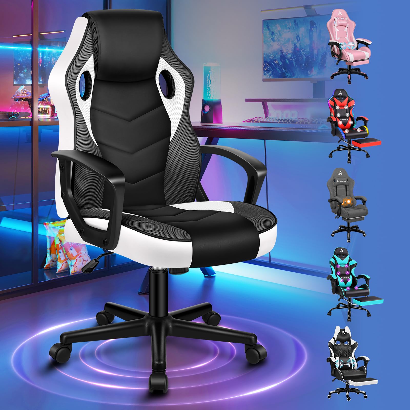 ALFORDSON Chaise de Bureau Racing, Chaise de Bureau Ergonomique réglable en Hauteur et rembourrée, capacité de Charge de 150 kg, Chaise de Jeu PC pivotante pour Bureau à Domicile,Blanc