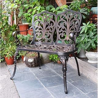Banco de jardim ao ar livre, bancos de jardim de parque ao ar livre, terraço, bancos de lazer, estilo retrô, assento duplo, pátio, borboleta, assentos de metal de alumínio, cadeiras de varanda resist