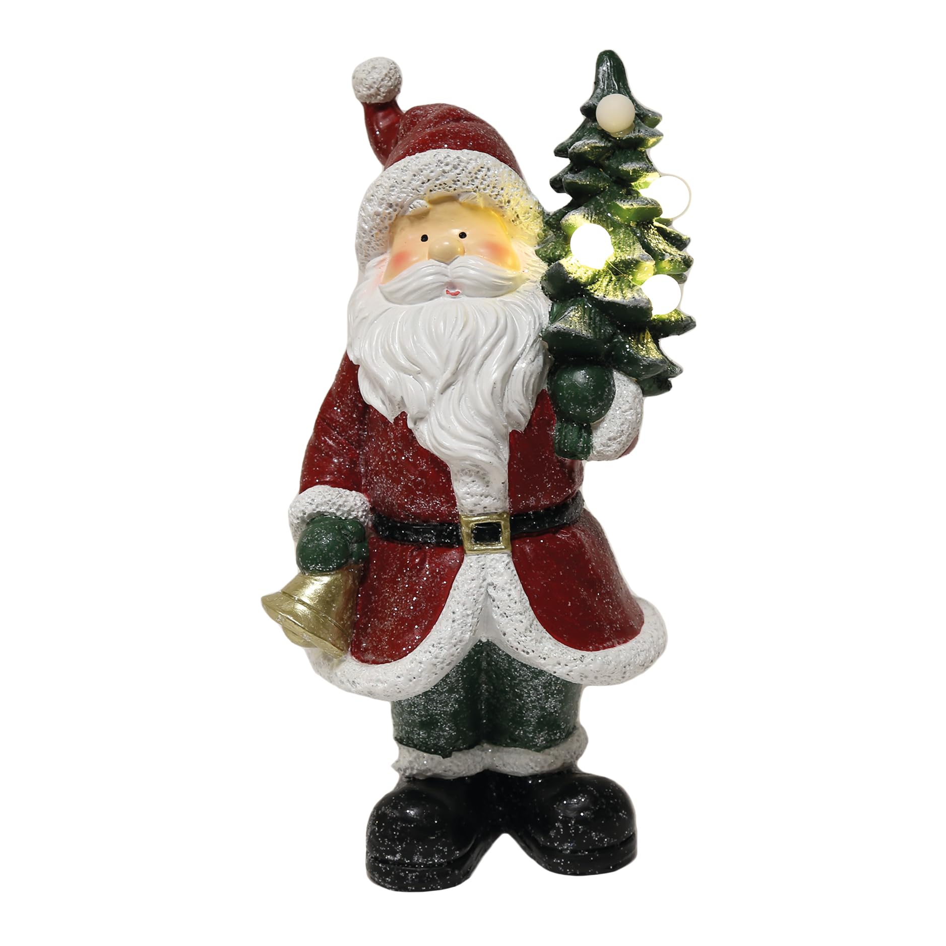 The Straits Trading Company Multicolor Light Up Led Glitter Santa And Tree Statue Resin 31.5Cm Decoration Ornament Festive Xmas Décor Battery Operated