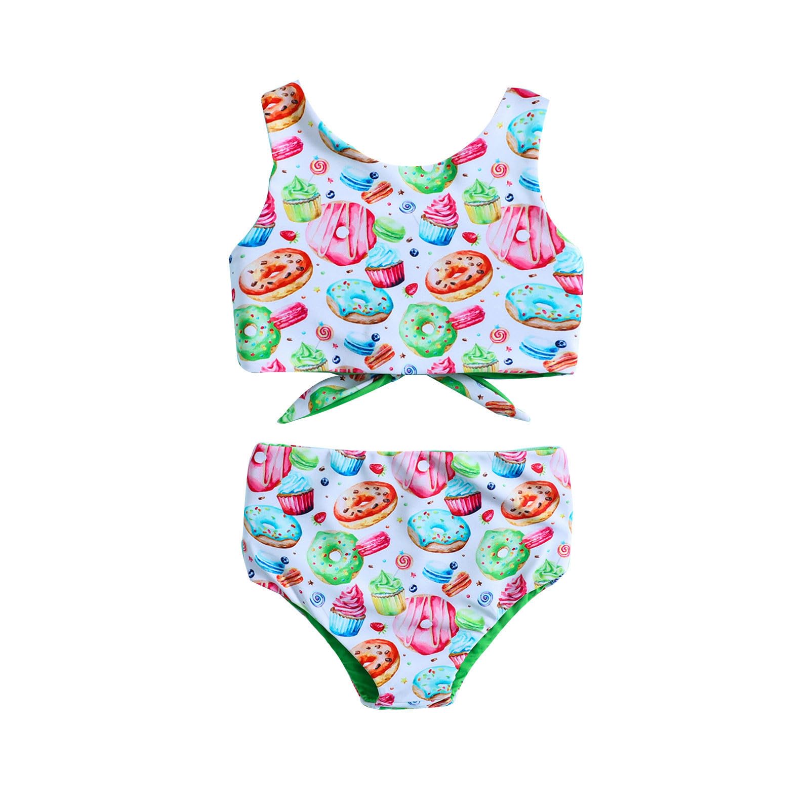 Jiabing Conjunto de bikini para niña, traje de baño de dos piezas, traje de baño de dos piezas, estampado de leopardo, volantes, parte superior de bikini con braguitas, juego hawaiano, traje de baño de 8 a 14