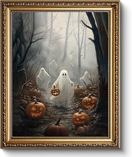 WHASAYART Ghost Lantern Halloween Vintage Gold Framed Canvas Wall Art
