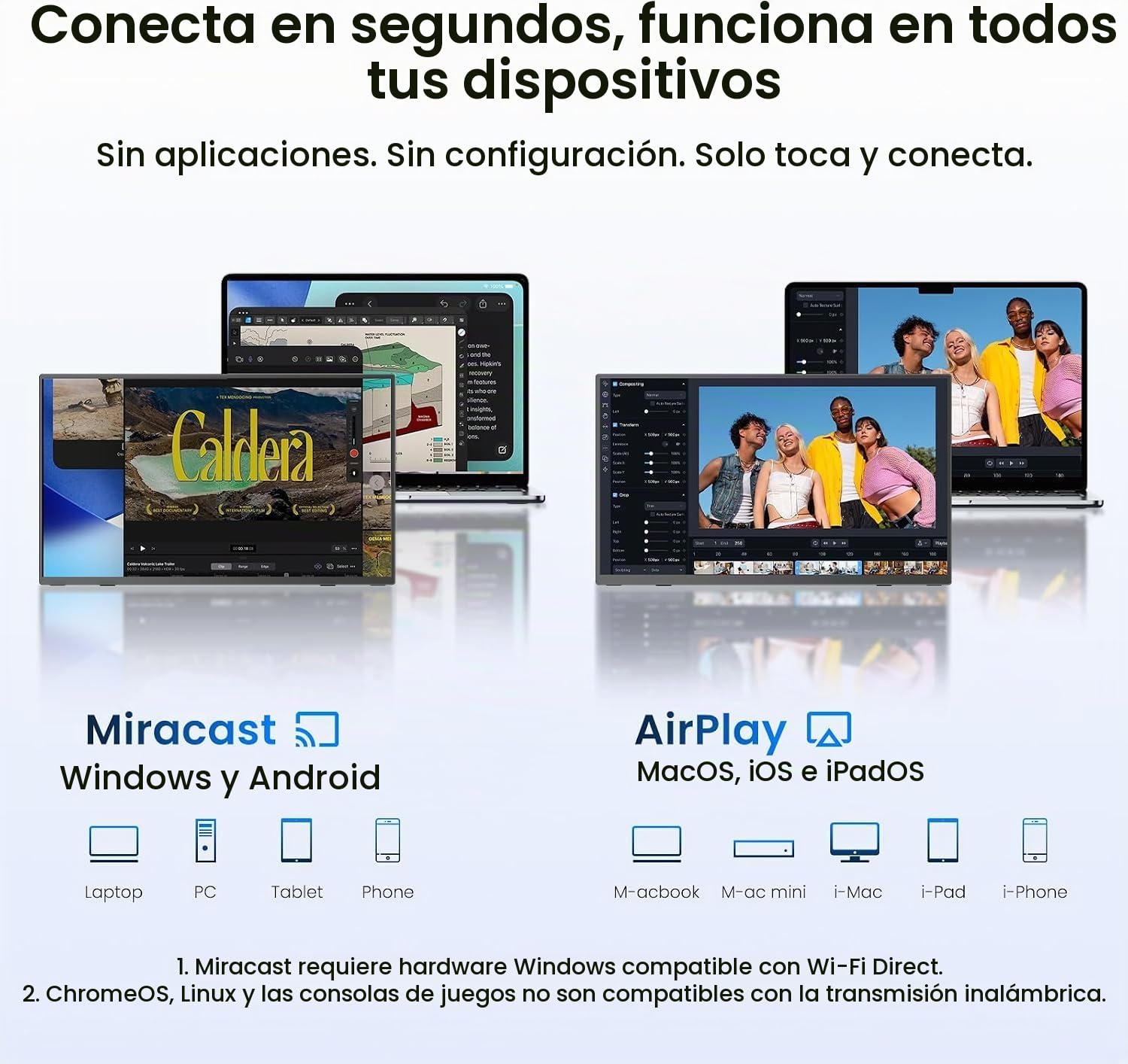 UPERFECT Monitor portátil Wireless con 8000mAh Batería, 15,6 Pulgadas 1080P 125% sRGB Ultradelgado Pantalla Portatil con Funda/Teclado para Laptop/PC/Teléfono/Game Console, Soporte AirPlay/Miracast