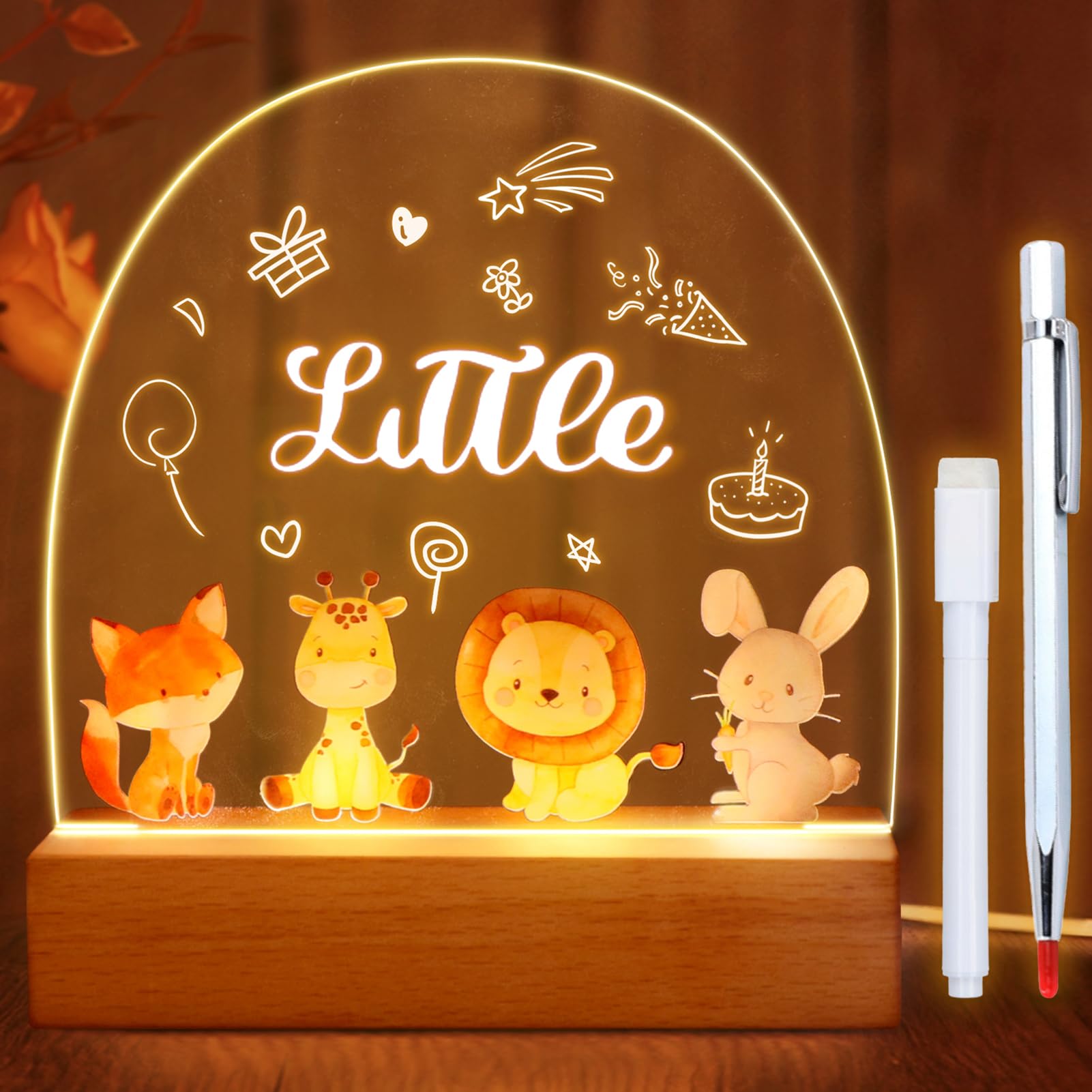 Luz Nocturna Infantil, Regalos Personalizados, Lampara Bebe Noche, Luz Nocturna Led con Animales Lindos, Lámpara Noche Acrílico Dormitorio para Niños, Guardería, Bebés, Regalos Cumpleaños Perfectos