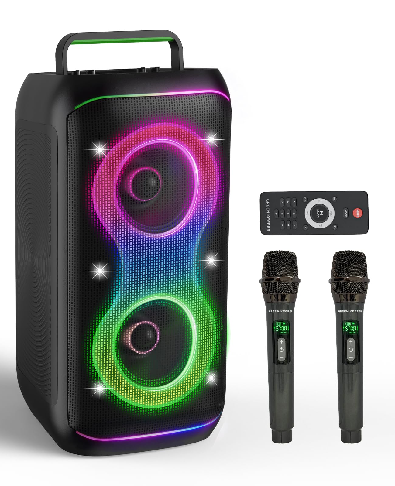 GKD61 Cassa Karaoke con 2 Microfoni UHF Wireless, Cassa Bluetooth Portatile da 400W di Potenza di Picco, Subwoofer da 6,5", Sistema Karaoke Professionale, Supporto USB/TF/AUX, Ideale per Grandi Feste
