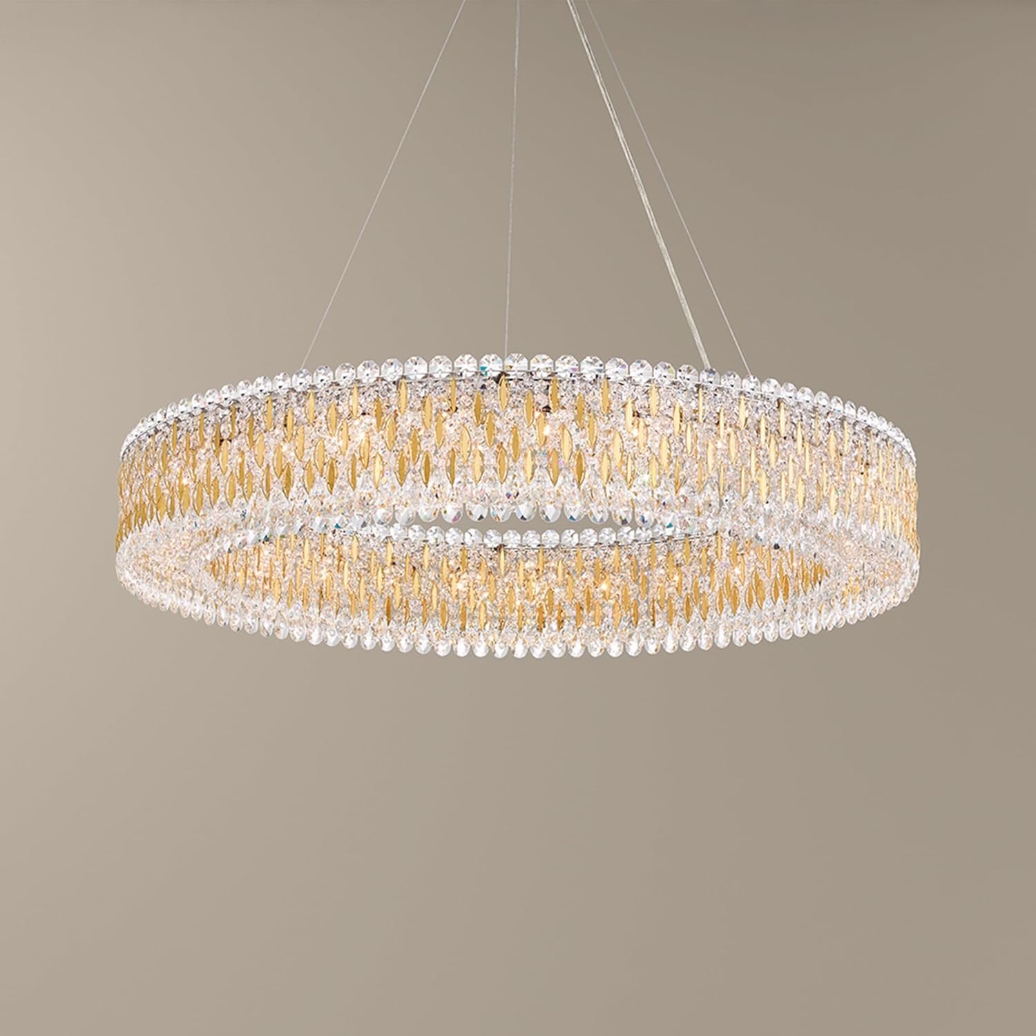Schonbek Signature RS8351N-48R, Sarella 32 Light 60in Round Chandelier in Antique Silver with Clear Radiance Crystals