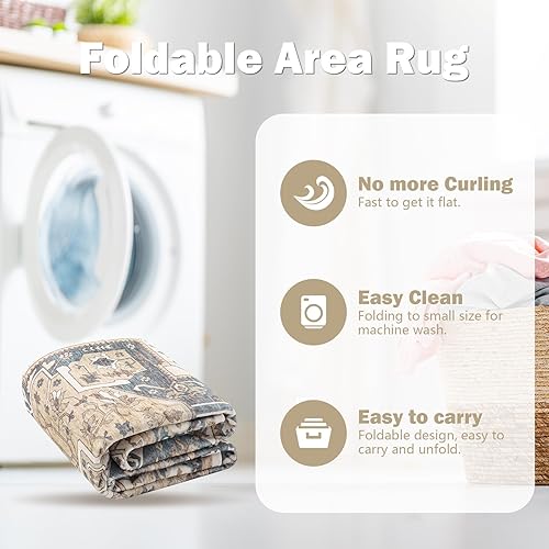 Miniatura 7 de Alfombra lavable para pasillo de 2 x 7 pies, estilo bohemio, vintage, con parte trasera de goma, antideslizante, alfombra floral para pasillos,