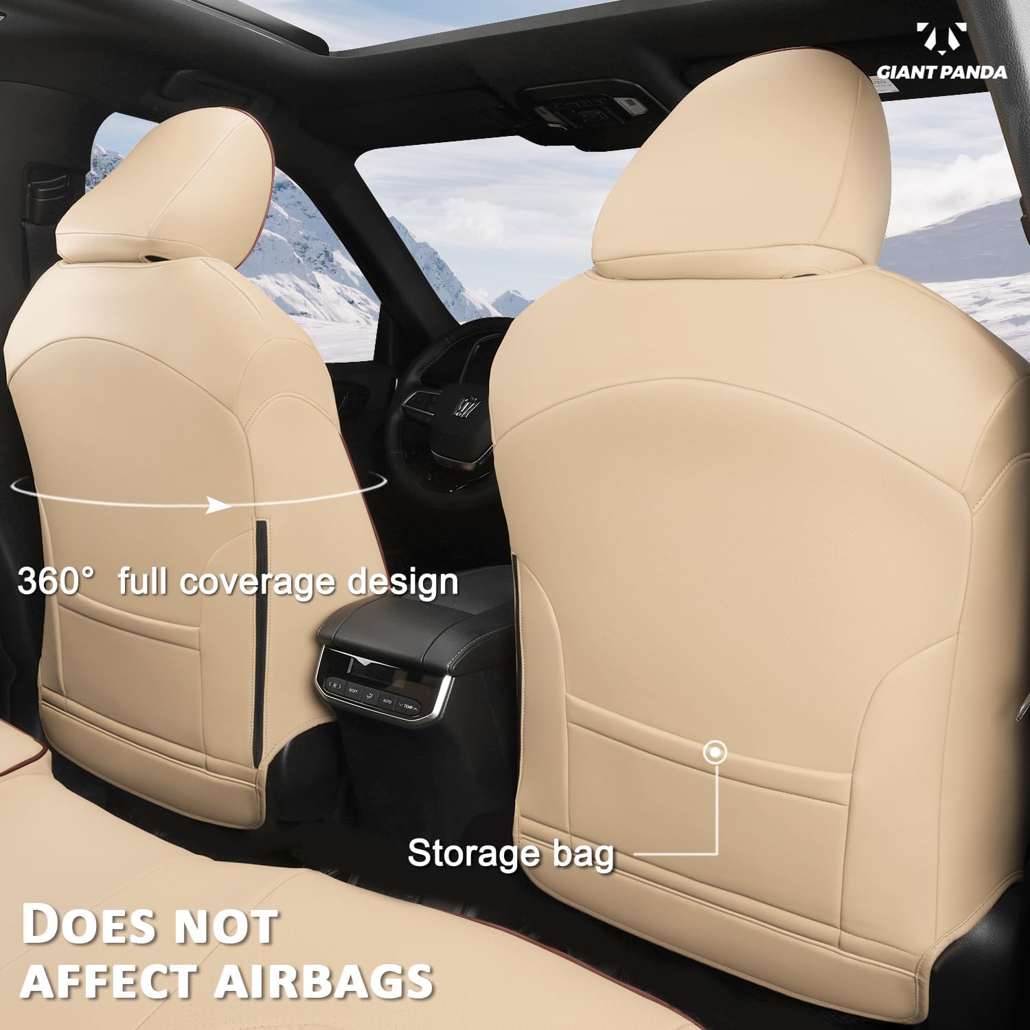 GIANT PANDA Customized Full Set Car Seat Covers Fit for Toyota Highlander L/LE/XLE/Limited/Hybrid 2020 2021 2022 2023 2024 2025 2026 Three-Row Model, 8 Seats, Faux Leather - (Beige)