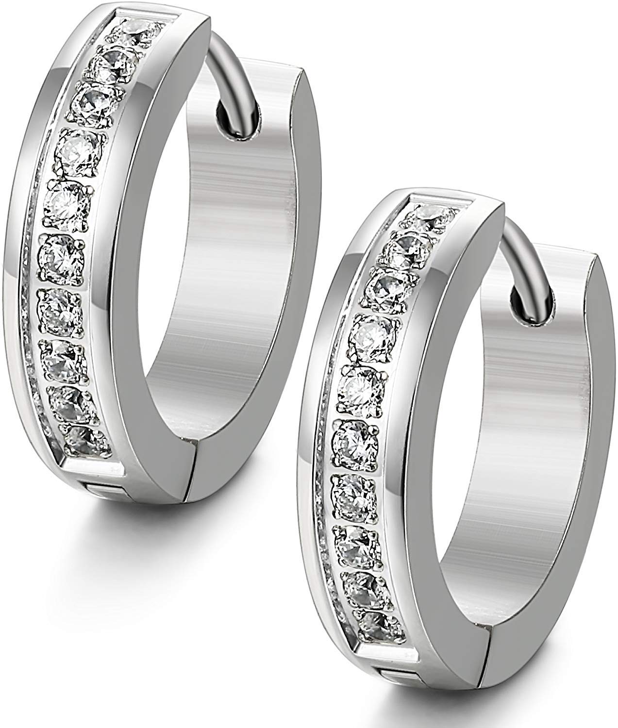 LOLIASPendiente de Acero Inoxidable para Mujer Pendientes Aro Circonita Cúbica Huggie Silver-tone