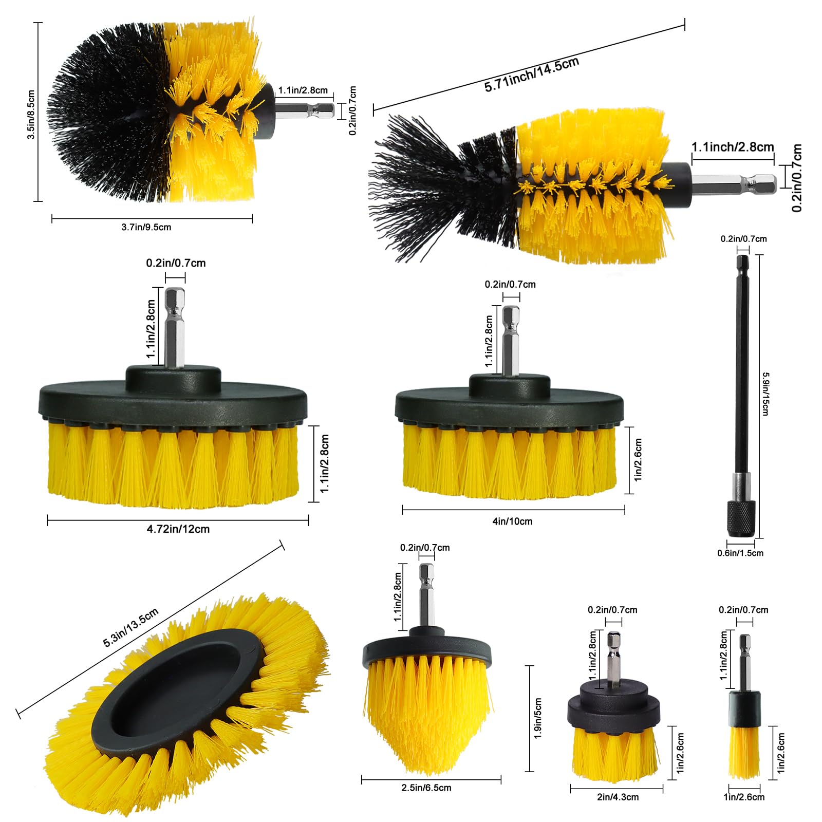 18 Pcs Drill Brush Attachments Set,Power Cleaning Scrub Brushes with Extend Long Attachment,Grout Cleaner for Tile Floors,Car Detailing, Carpet, Tile Grout, Sinks (18)