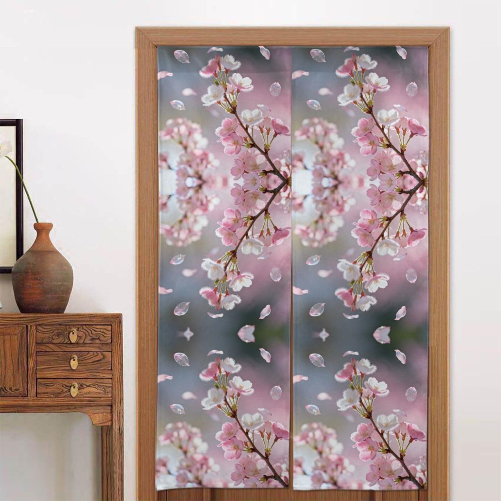 CNTDBU Cherry Blossom Fall Door Curtain 34x56 Inch-Room Divider Panel for Privacy, Entryway Screen for Kitchen Bedroom