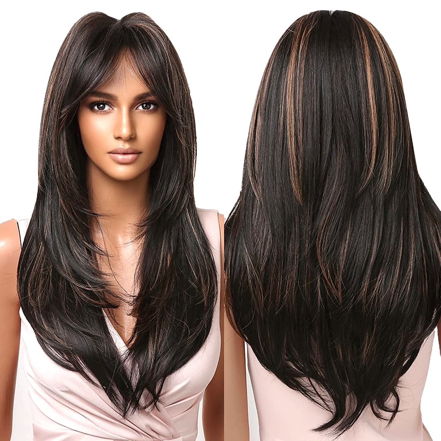 Chaam Women Hair Wig Highlight Brown 25 Inches Cotton Lace Wavy Wig | Washable Full Head Hair Wig for Birthday, Party, Wedding, Halloween and Cosplay (250 Gram)-image-47