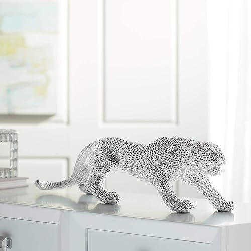 Studio 55D Prowling - Escultura de leopardo plateada galvanizada de 23 12 pulgadas de ancho