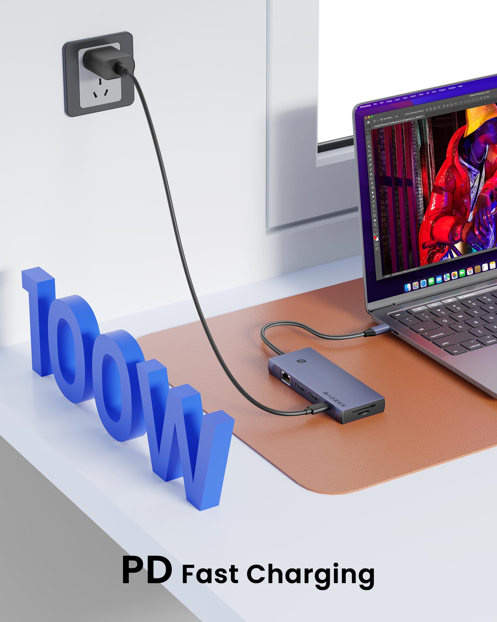 Docking station per laptop Dual Monitor, hub USB-C 10 in 1 con doppio HDMI 4K, Ethernet, ricarica PD 100W, USB 3.0 USB-A e USB-C con trasferimento dati da 5 Gbps, lettore di schede SD/TF, per