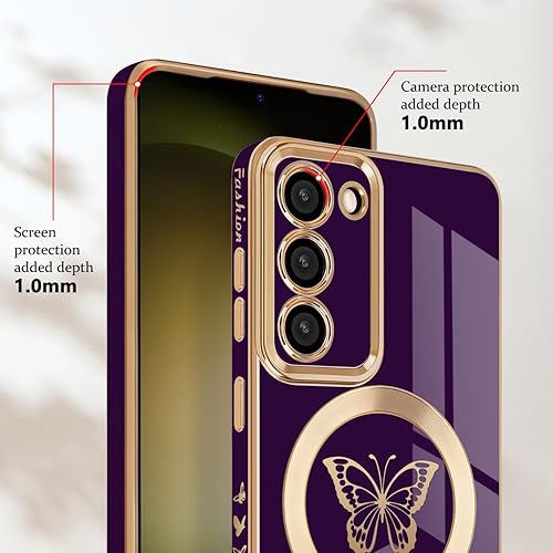 Miniatura 4 de Newseego - Funda magnética para Samsung Galaxy S23 Plus 5G, bonita funda de lujo con borde chapado de mariposa para mujeres, niñas y hombres, TPU