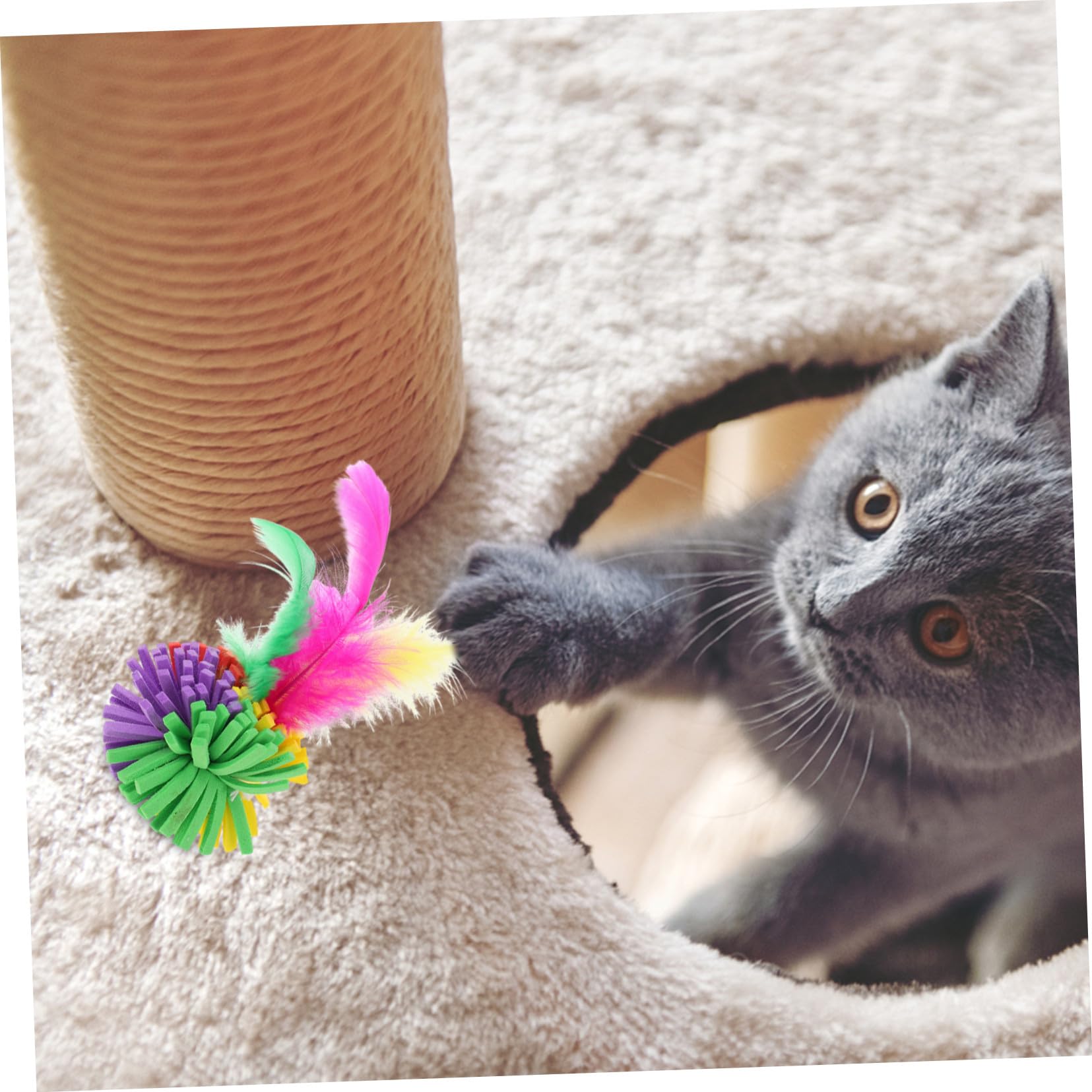 Gatuida Lot de 4 Balles à Griffer pour Chat en EVA Plume, Jouet Interactif pour Chat, pour Intérieur