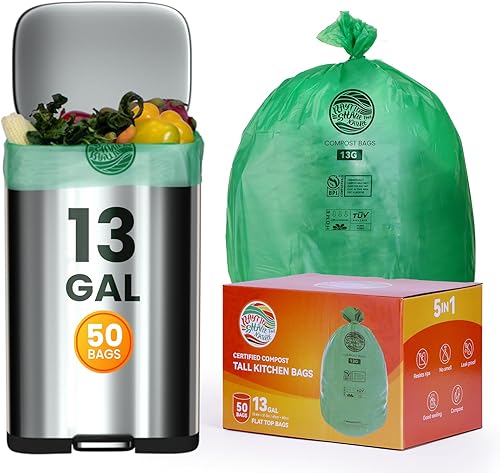 Miniatura 47 de Bolsas de abono de 1.3 galones, 100 unidades, pequeñas bolsas de basura compostables para encimera de cocina, contenedor de compost de 0.75, 1,1.2