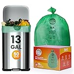 Trash bags 13+ gallon tall kitchen,Compostable Trash Lawn & Leaf Yard Waste Bags,Kitchen Compost Trash Bin Compatible,Extra Thick1.1 Mills,Certified by BPI and OK Compost(50count)