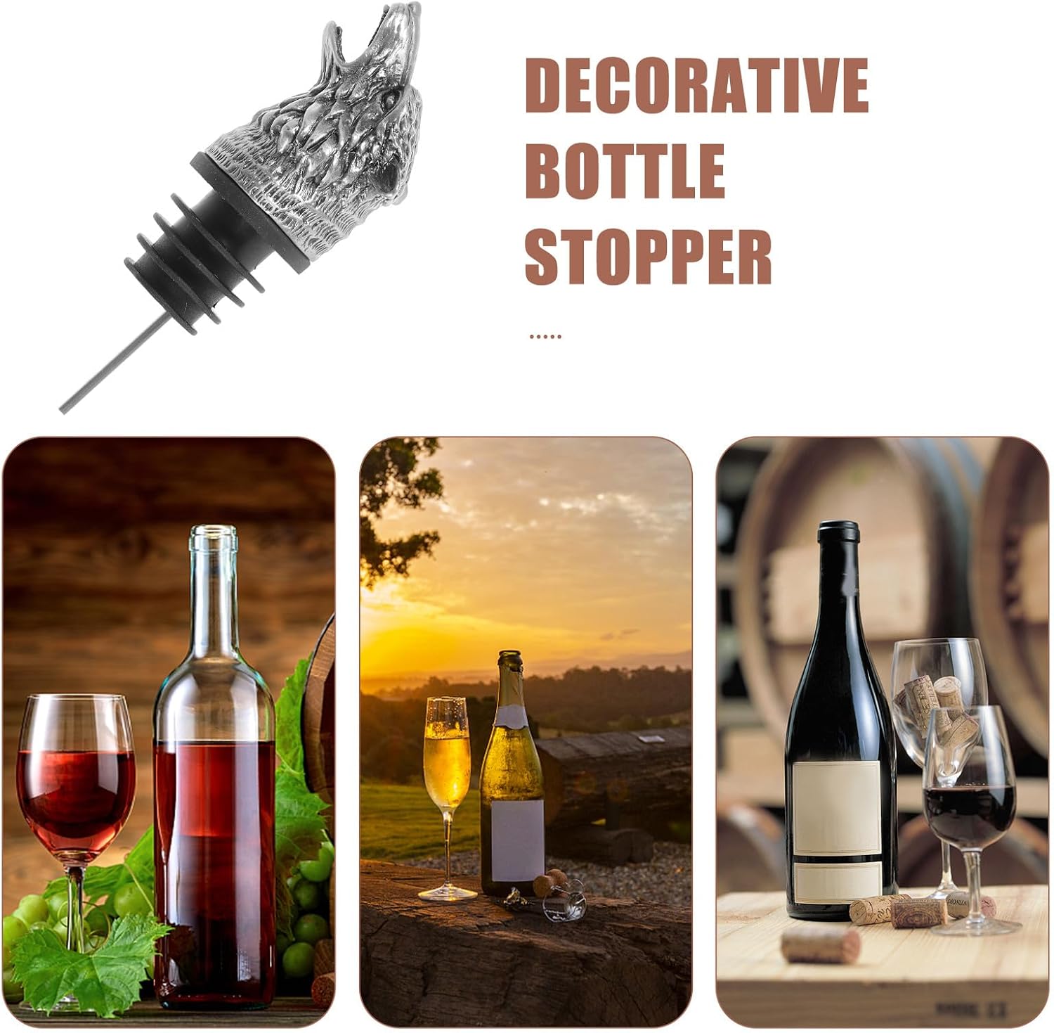 Wolf Head Wine Pourer and Aerator Spout, Stainless Steel Alloy Bottle Pourer with Creative Animal Design, Wine Decanter Accessory for Bar, Home, and Party Use