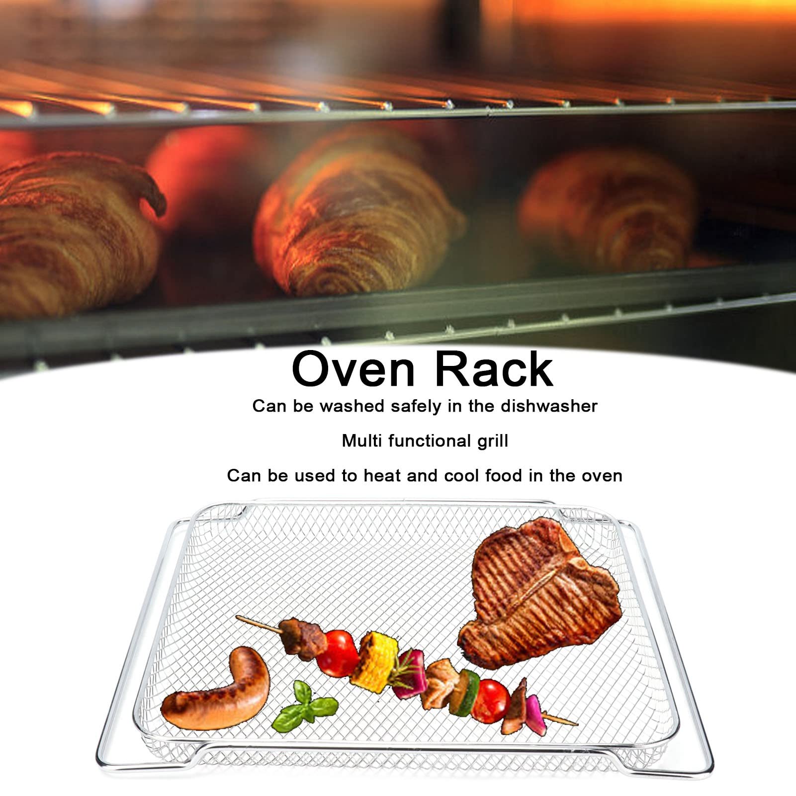 Rete Grigliata Multifunzionale in Acciaio Inossidabile per Griglia da Forno per Cottura Raffreddamento 36x30cm