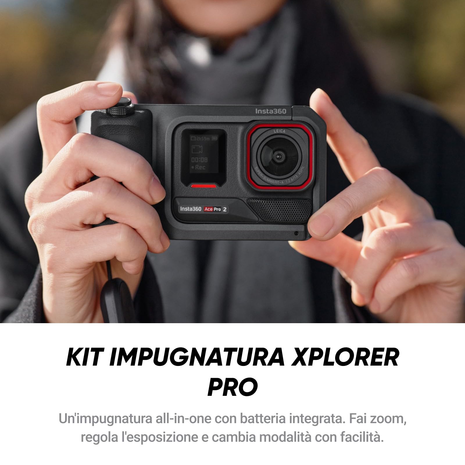 Insta360 Ace Pro 2 Pack Videomaker definitivo. Action cam 8K con Leica, Kit impugnatura Xplorer Pro, lenti cinematografica e primi piani, lente ultragrandangolo, filtro Black Mist, filtro stellare