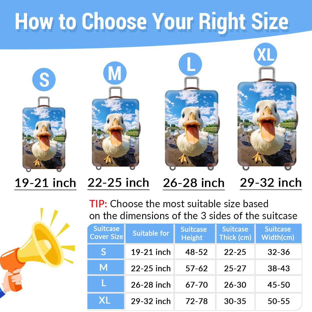 FANSU Elastisch Kofferhülle Kofferschutzhülle, 3D Ente Druck Kofferüberzug Schutzhülle mit Reißverschluss, Elasthan, Waschbar Tierdruck Luggage Cover- 18 bis 32 Zoll