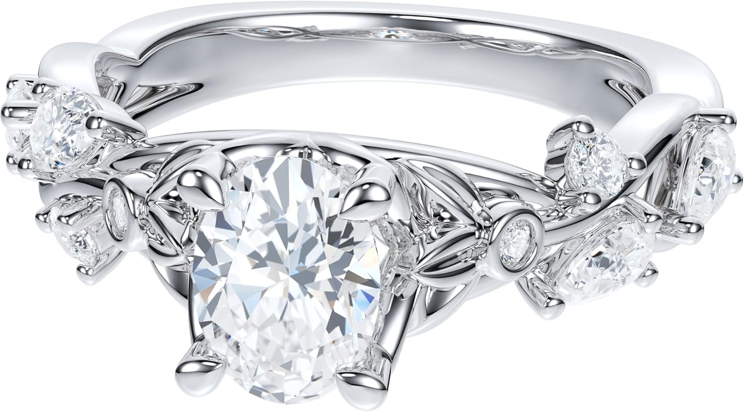 THELANDA Sterling Silver Genuine Moissanite 1.0 CT Oval Cut Engagement Ring Nature Inspired Twisted Vine Floral Design Bridal Promise Ring for Women