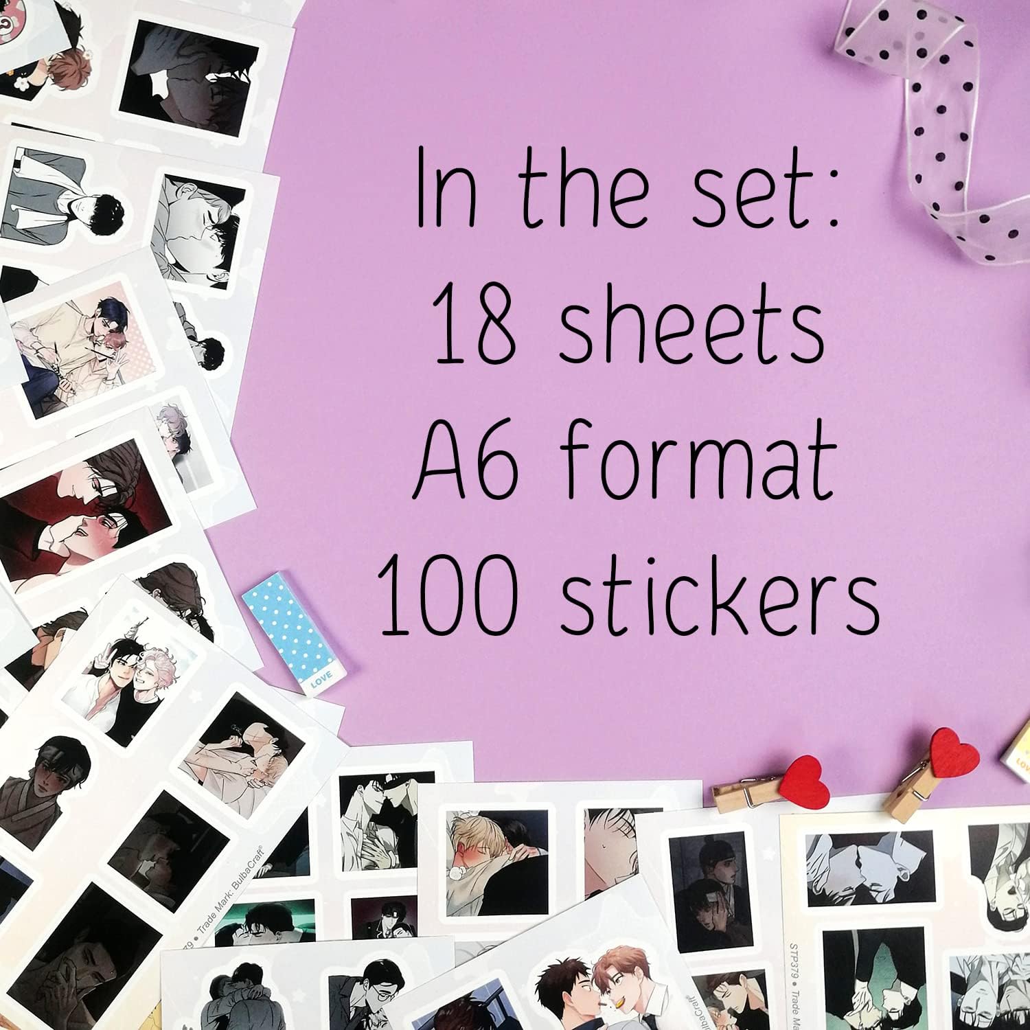 BulbaCraft Yaoi Stickers, 100Pcs Waterproof Vinyl Decals for Laptops, Water Bottles, Anime, Manhwa, Manga - Yellow image 2