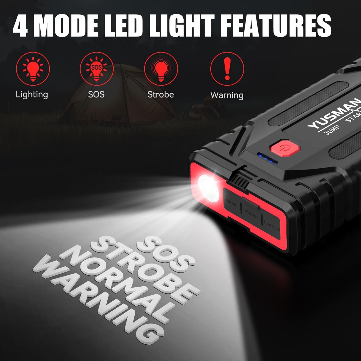 Image showing the jump starter's LED flashlight with its four modes