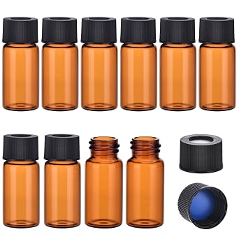 ESHATO 10ML Autosampler Vial, 100 Pack Lab Clear Vials HPLC/GC Vials 9-425 Sample Vial Screw Cap White PTFE and Silicone Septa for LC StamperBrown