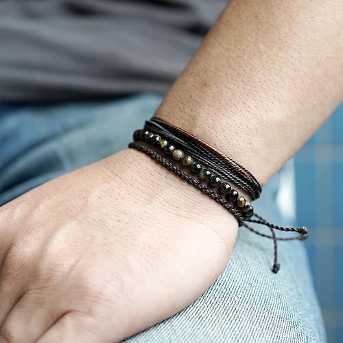 Miniatura 299 de Handmade Natural Stone Beaded Healing Bracelet Gift for Men Adjustable Rope String Bracelet (picasso jasper, Adjustable)