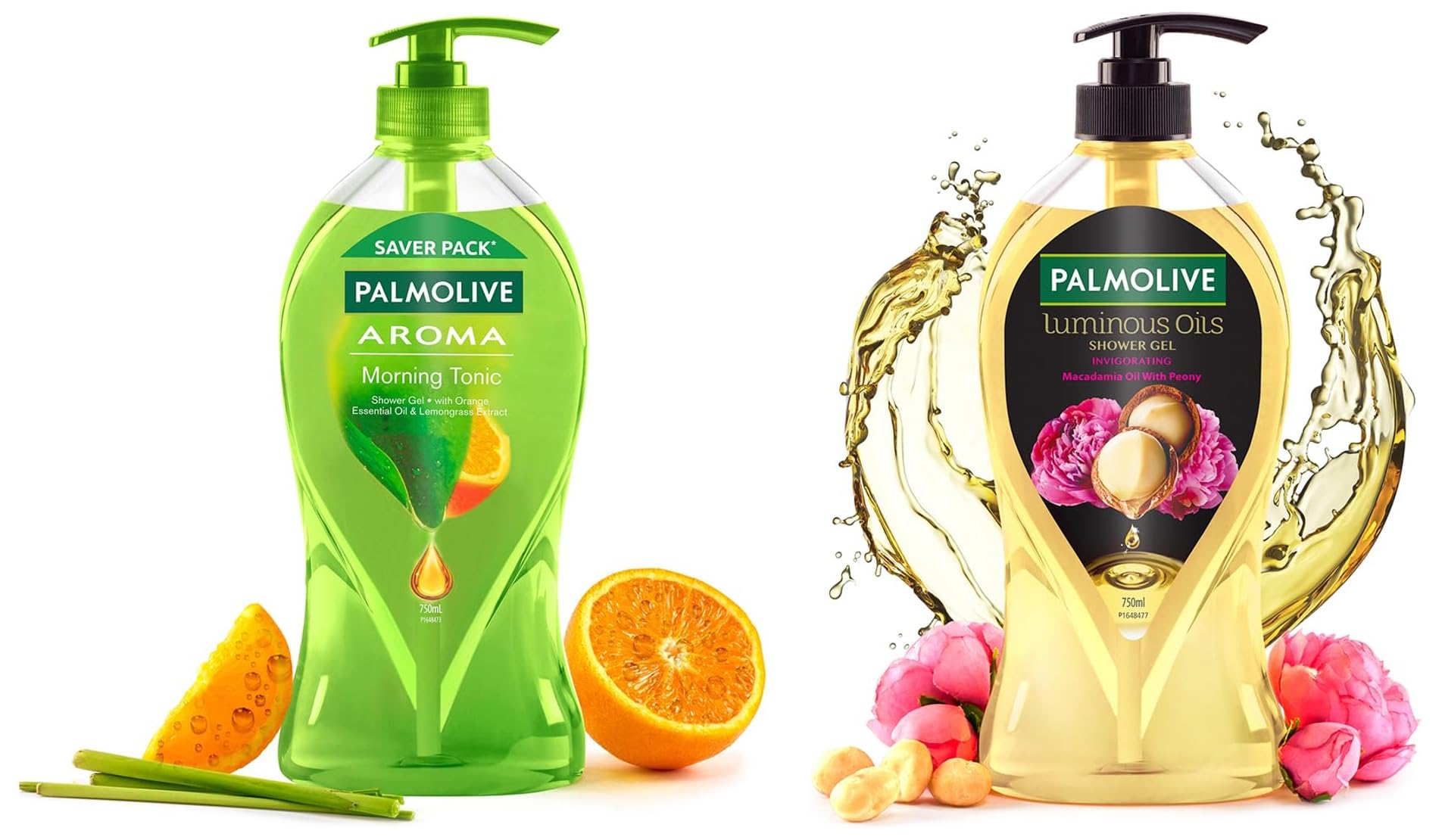 Body Wash Luminous Oils Invigorating, 750ml Pump Shower Gel With 100% Natural Macadamia O & Body Wash Aroma Morning Tonic, 750ml Pump Shower Gel with 100% Natural Citrus Essential O