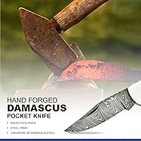 Vista 4 de Cuchillo de bolsillo de damasco Lara Eagle para hombres - Cuchillo plegable de caza de 133 capas de acero sólido hecho a mano con afilador y funda