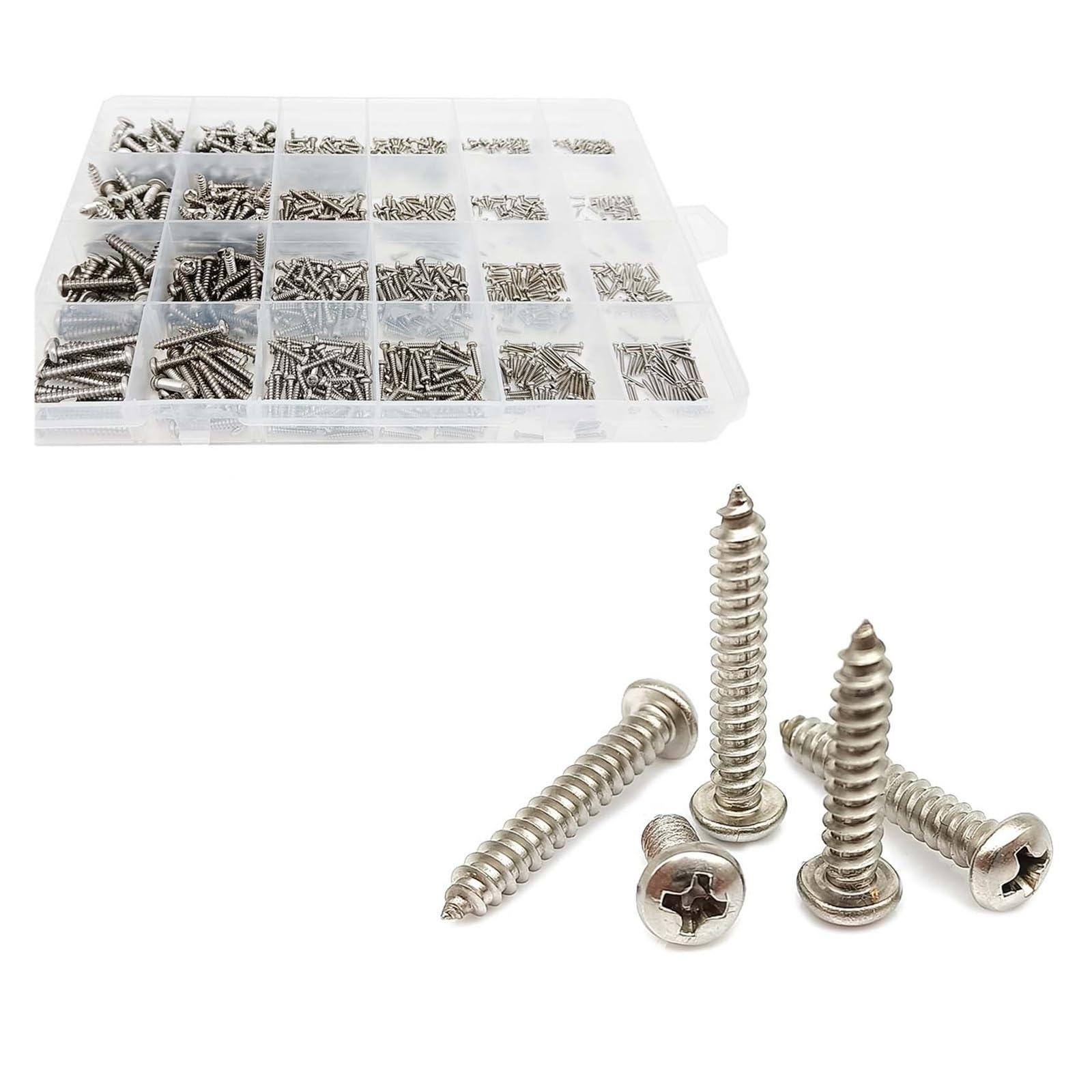 380/1010pz Mini Vite Autofilettante a Testa Tonda con Croce for Legno M1.2 M1.4 M1.7 M2 M3 M4 Acciaio Inox A2 304(Set C 1010pcs)