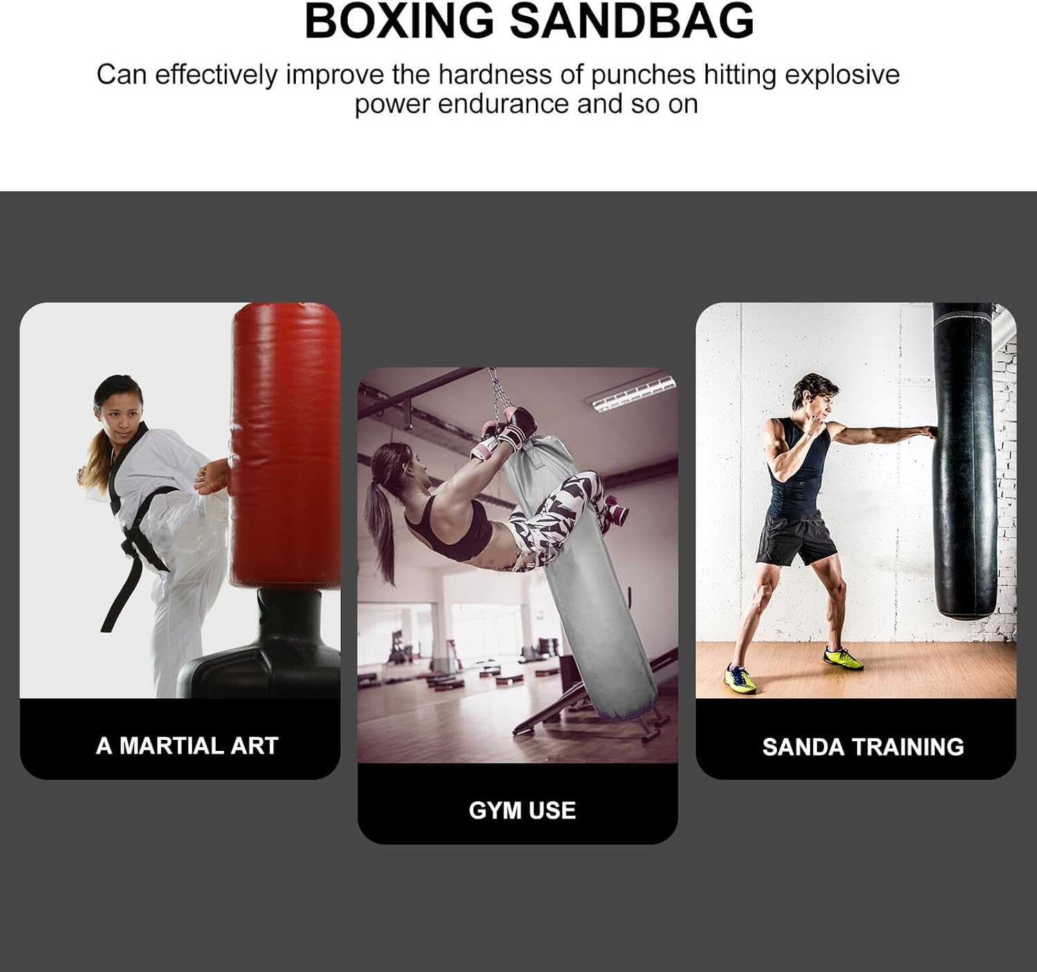 Boxing Sandbag Hanging Heavy Bag 85cm Pu Leather Practical Fitness Kicking Punching Bag for Martial Arts Training and Gym Workout