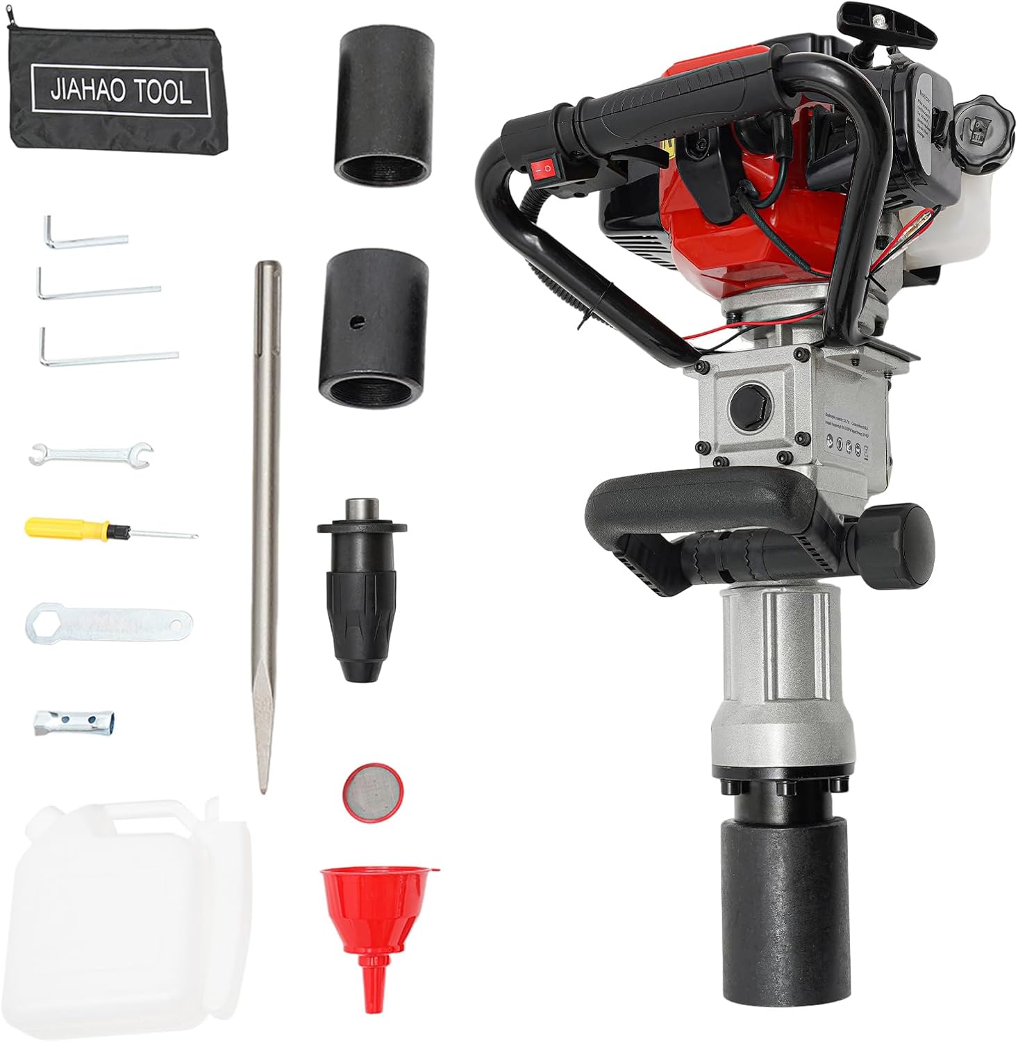 2 Stroke Gas Powered T Post Driver, 1000W Gas Powered Pile Driver Fence Post Driver Piling Driver with Air-Cooled Cooling System Petrol Pile Driver Hammer for Piling Project（32.7CC）