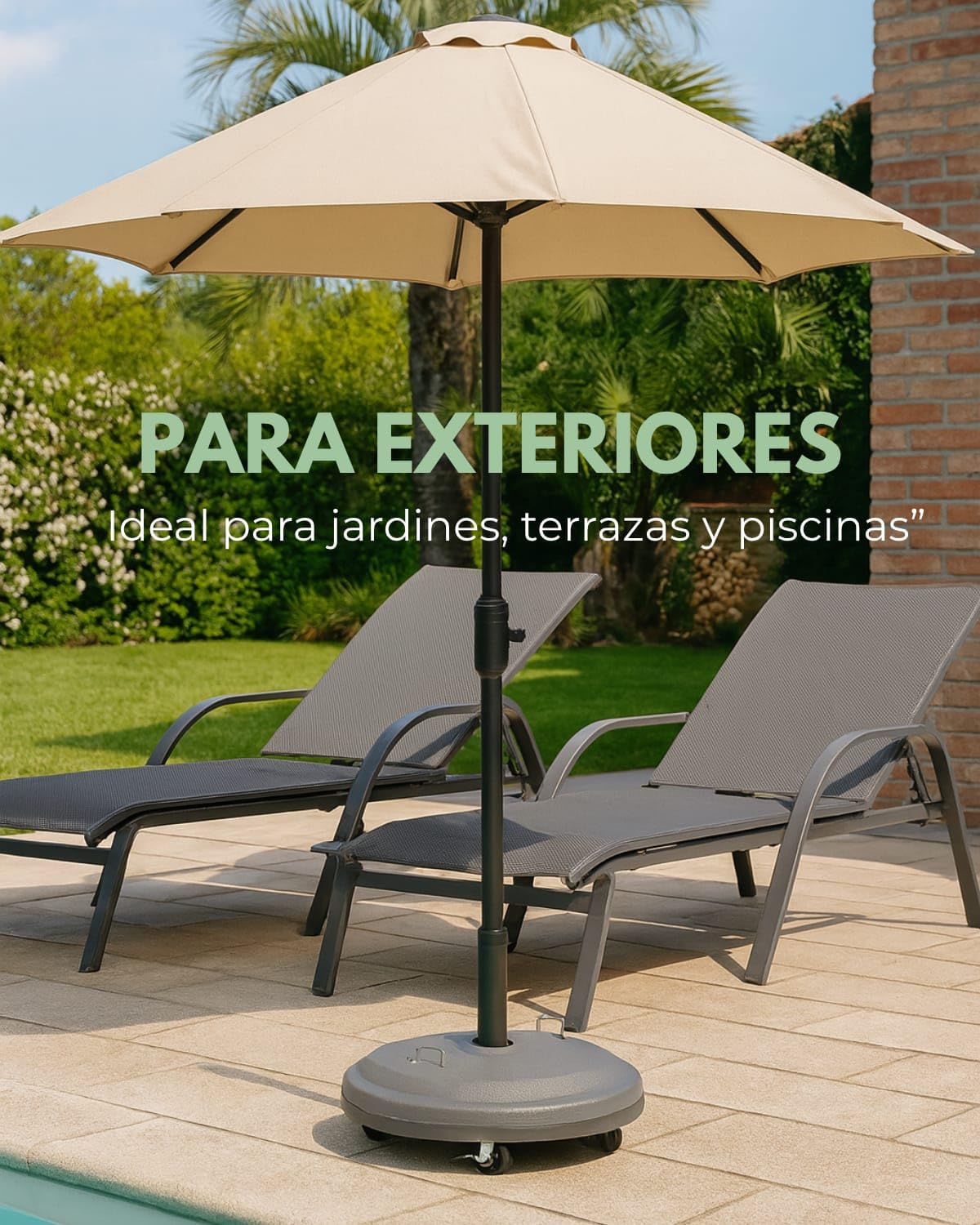 JAMAX Base Sombrilla con Ruedas 25kg Ø50 cm Soporte Parasol Ajustable para Jardín, Terraza o Patio – Base Redonda Resistente con Doble Asa – Uso Exterior e Interior (Gris)