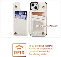 Vista 290 de UEEBAI Funda tipo cartera para iPhone 15 Pro Max con tarjetero, cubierta de cuero PU con soporte, bloqueo RFID, doble cierre magnético, relieve