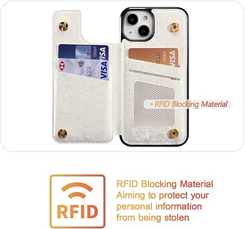 Miniatura 290 de UEEBAI Funda tipo cartera para iPhone 15 Pro Max con tarjetero, cubierta de cuero PU con soporte, bloqueo RFID, doble cierre magnético, relieve de