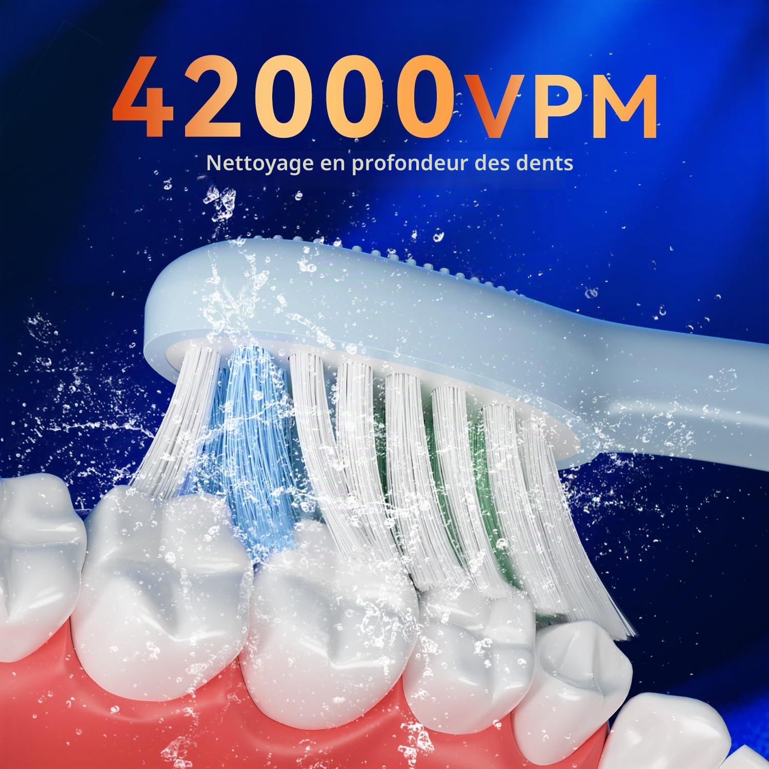 Seago Brosse à dents électrique, avec station de charge sans fil, brosses à dents à ultrasons et étui de voyage, minuterie de 2 minutes, 3 modes, 3 intensités, 8 têtes de brosse, SG-982 (Bleu)