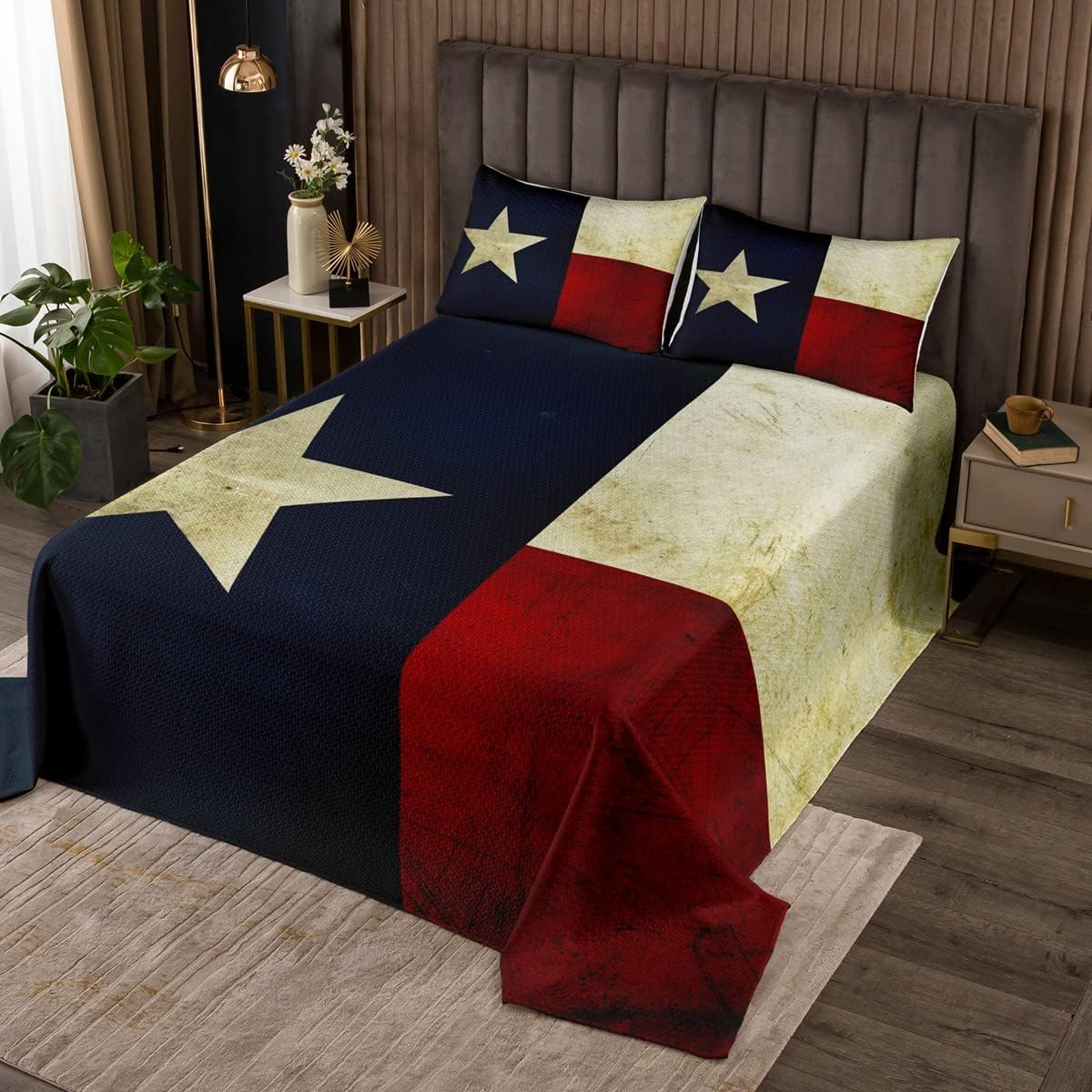 jejeloiu Texas Flag Bedspread Men Women Gifts Bedding Set Vintage Decor Coverlet Set with 2 Pillowcases King Size