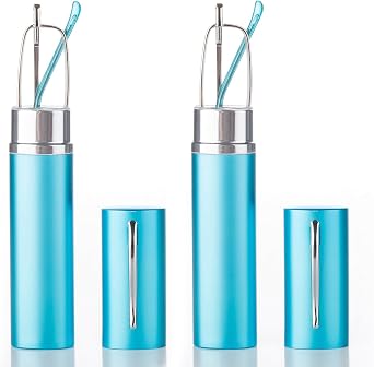 2 Packs Tube Readers Spring Temple Reading Aluminum Case Soft Blue 3.50