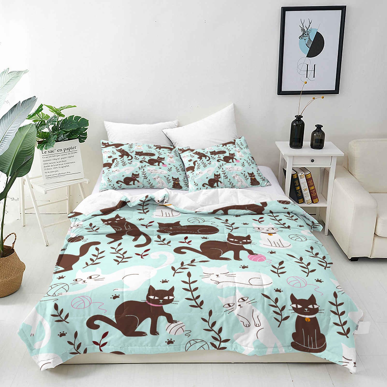 ANHOPE Custom Duvet Cover & Pillowcase Customized Size Bedding Set with Cute Cartoon Animal Cats Doodle Printed Pattern Personalised Quilt Cover for All Season