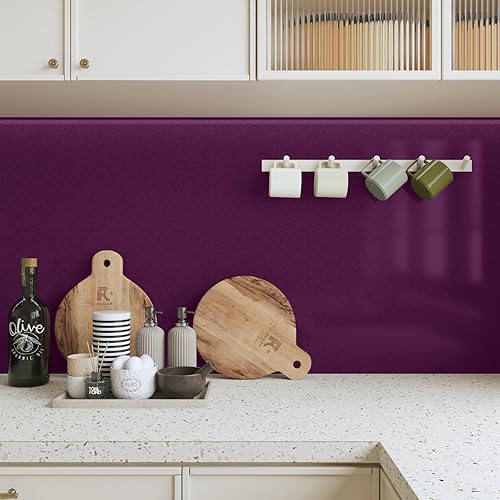 Miniatura 4 de Papel adhesivo brillante morado oscuro de 15.7 x 393.7 pulgadas, papel tapiz autoadhesivo impermeable con purpurina de color sólido para gabinetes