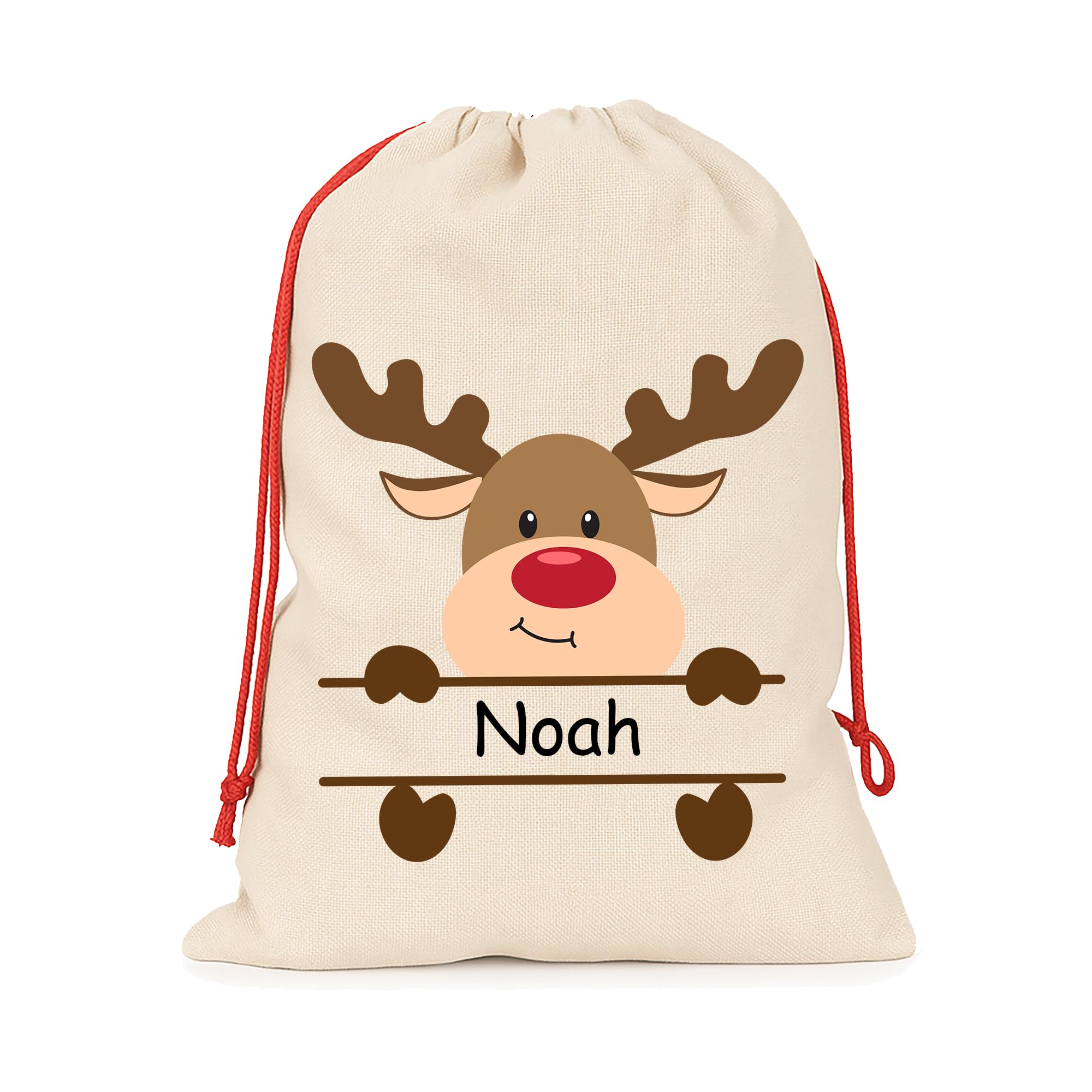 Chicken Craft Personalised Small Santa Sack with Custom Name - Christmas Sack for Presents - Kids Xmas Gift Bag - Christmas Eve Bag - 30x40cm Linen Style - Reindeer