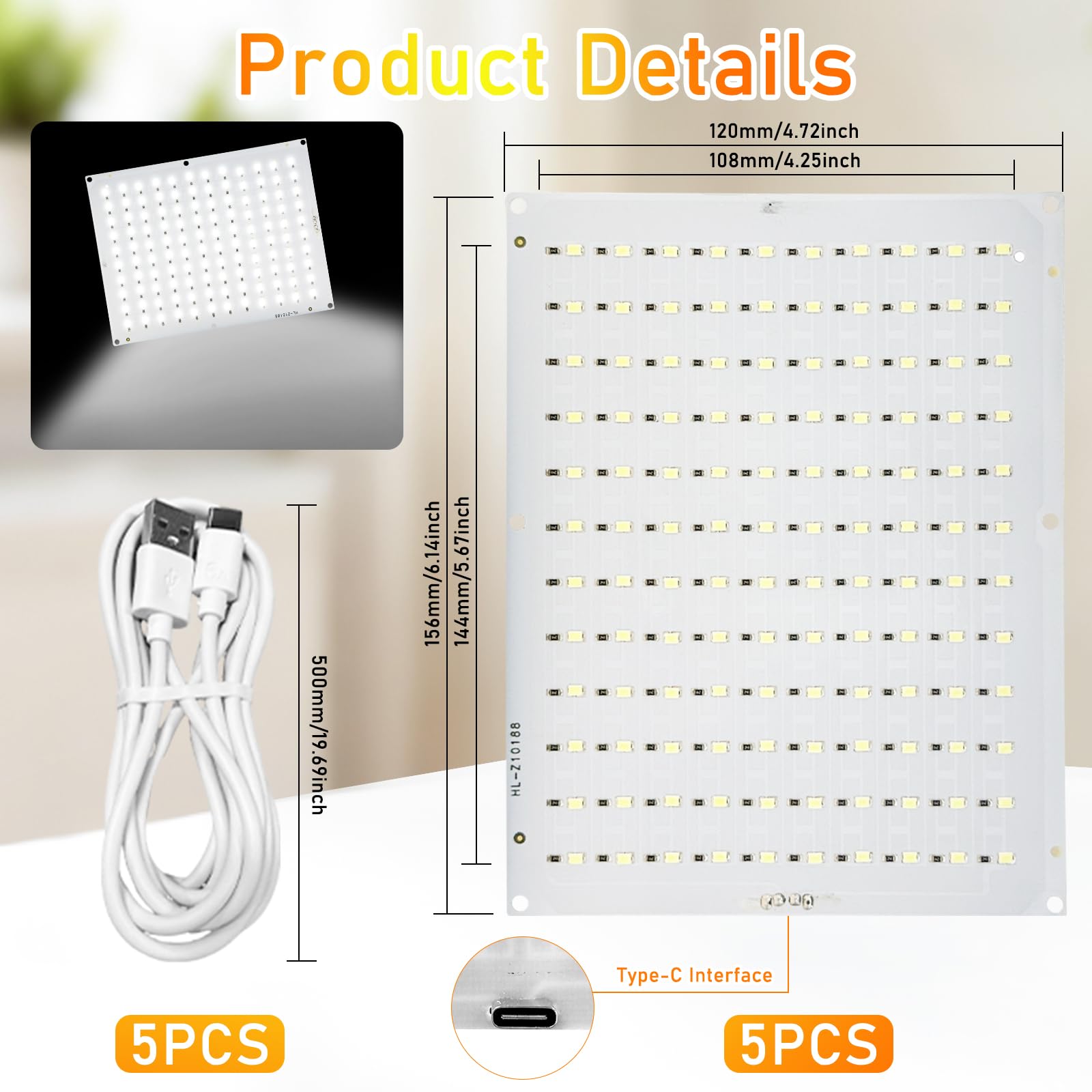 5-częściowy zestaw płyt LED do oświetlenia tylnego CMYK Lithophane dla BambuLab A1/A1 mini/P1P/P1S/X1C/X1E, panel do druku 3D, USB, dekoracja domu i biura