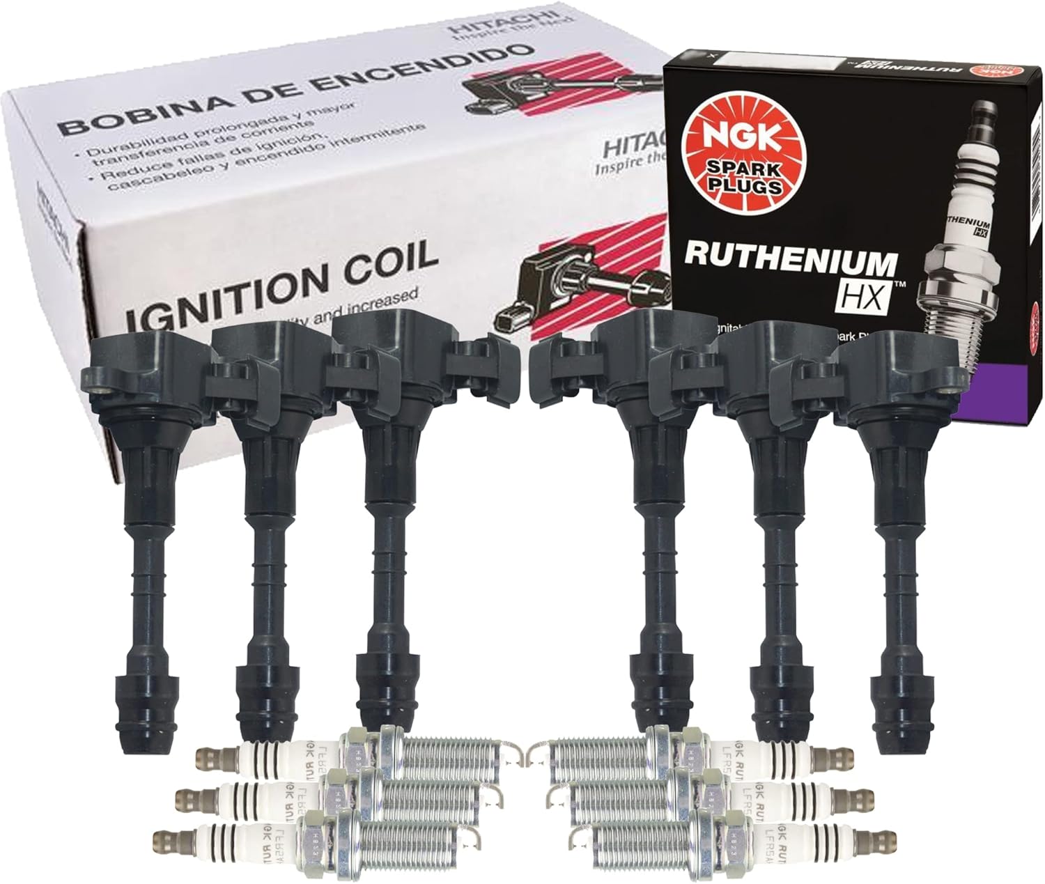 Astemo 6 Ignition Coils & NGK 6 Ruthenium HX Spark Plugs Kit For Infiniti Nissan 3.5 4.0 V6 VQ35DE VQ40DE